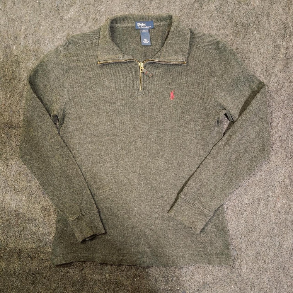 Polo Ralph Lauren Boys Grey Cotton 1/4 Zip Knit Sweater Pullover Size M 12/14